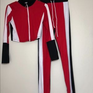 Trendy Red and Black Two Piece Set